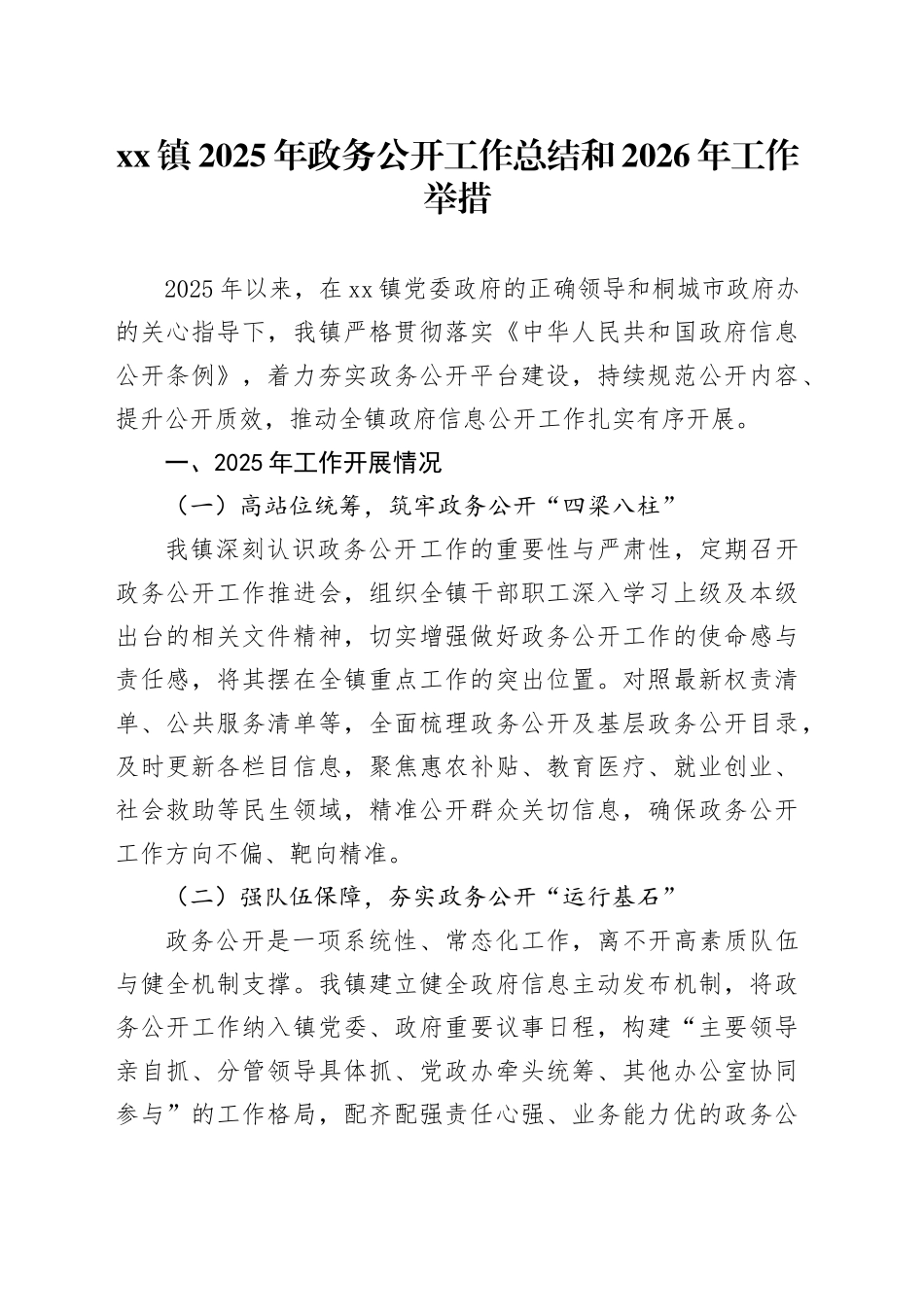 镇2025年政务公开工作总结和2026年工作举措_第1页