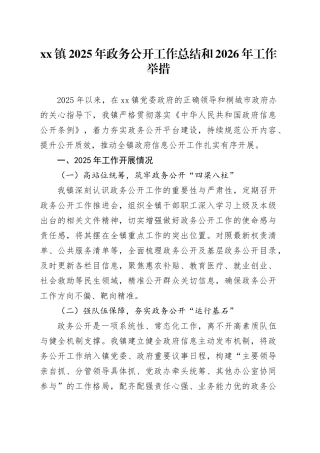 镇2025年政务公开工作总结和2026年工作举措