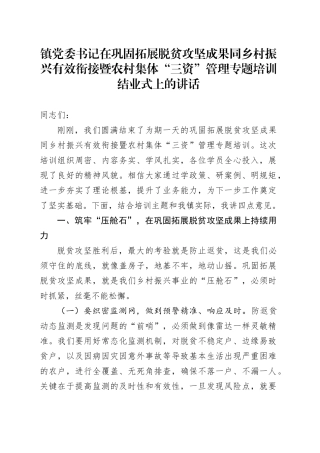 镇党委书记在巩固拓展脱贫攻坚成果同乡村振兴有效衔接暨农村集体“三资”管理专题培训结业式上的讲话