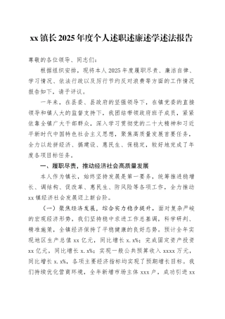 镇长2025年度个人述职述廉述学述法报告