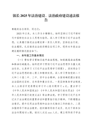 镇长2025年法治建设、法治政府建设述法报告
