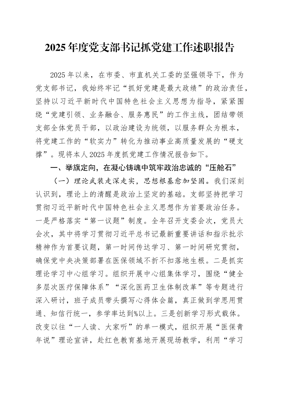 2025年度党支部书记抓党建工作述职报告_第1页