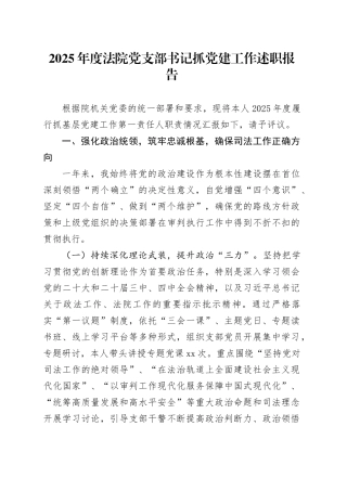 2025年度法院党支部书记抓党建工作述职报告