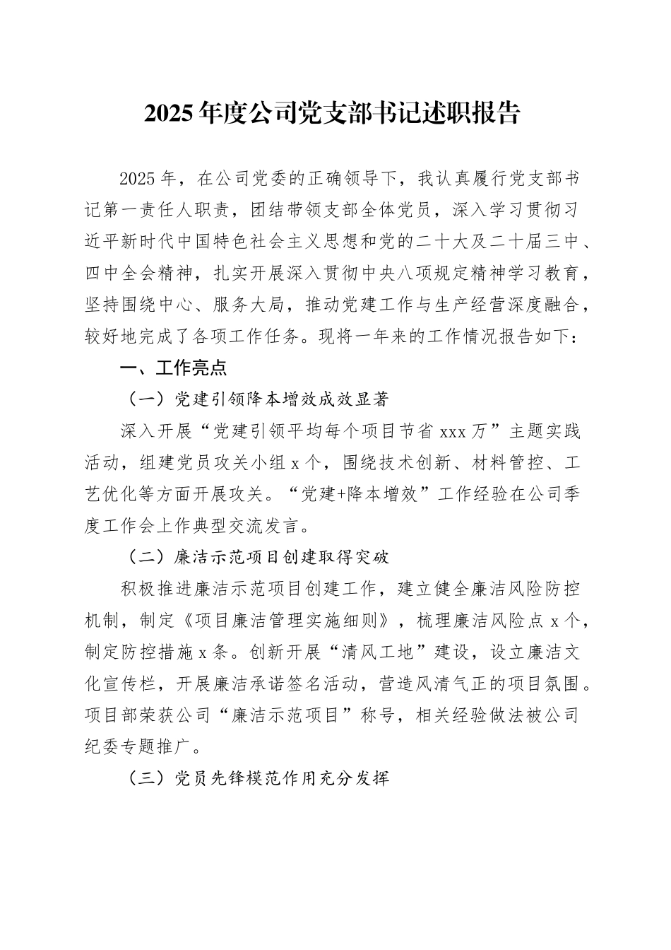 2025年度公司党支部书记述职报告_第1页