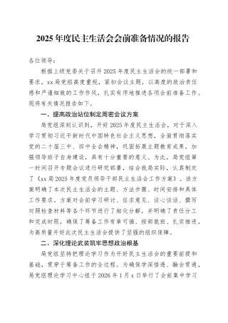 2025年度民主生活会会前准备情况的报告20260112