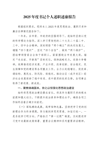 2025年度书记个人述职述廉报告