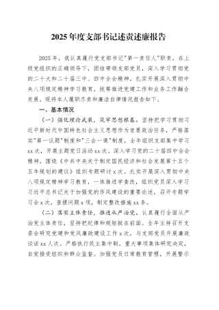 2025年度支部书记述责述廉报告