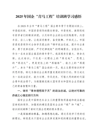 2025年国企“青马工程”培训班学习感悟