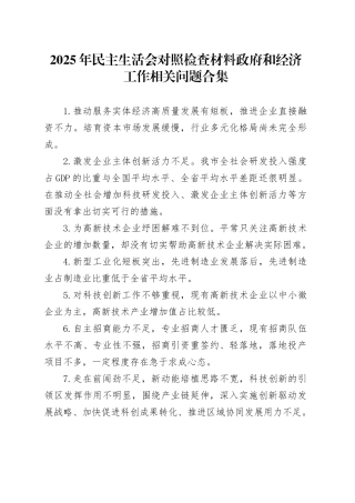 2025年民主生活会对照检查材料【政府和经济工作】相关问题合集20260116
