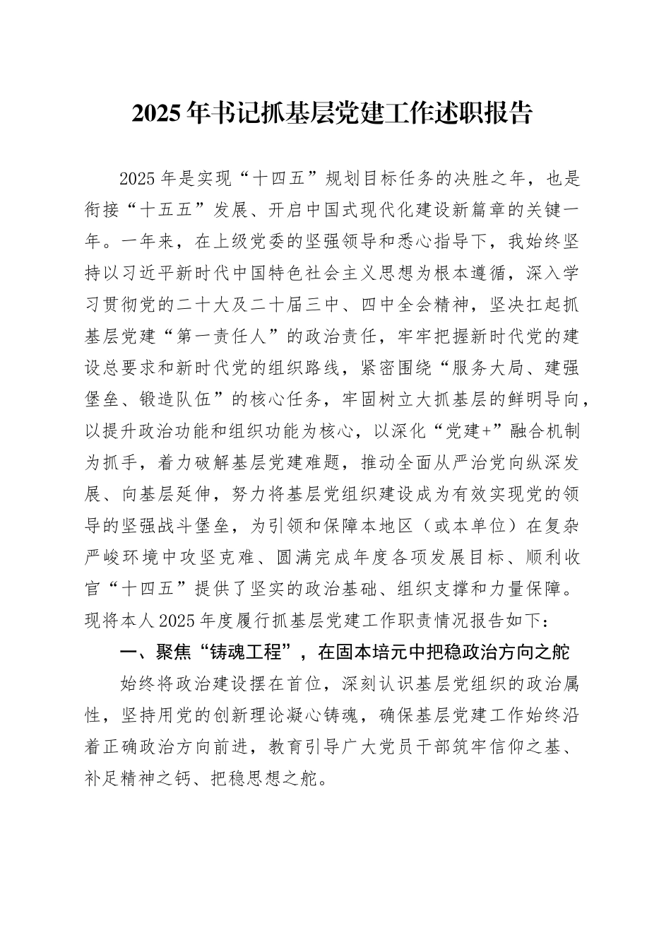 2025年书记抓基层党建工作述职报告_第1页