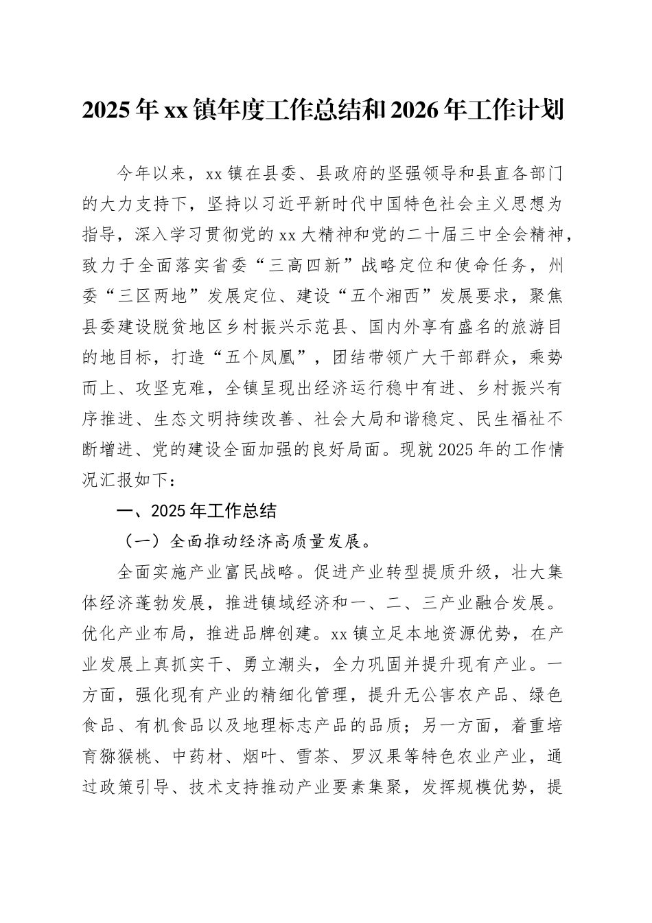 2025年镇年度工作总结和2026年工作计划_第1页