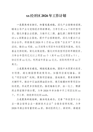 XX经开区2026年工作计划