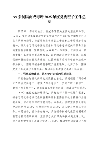 XX强制隔离戒毒所2025年度党委班子工作总结