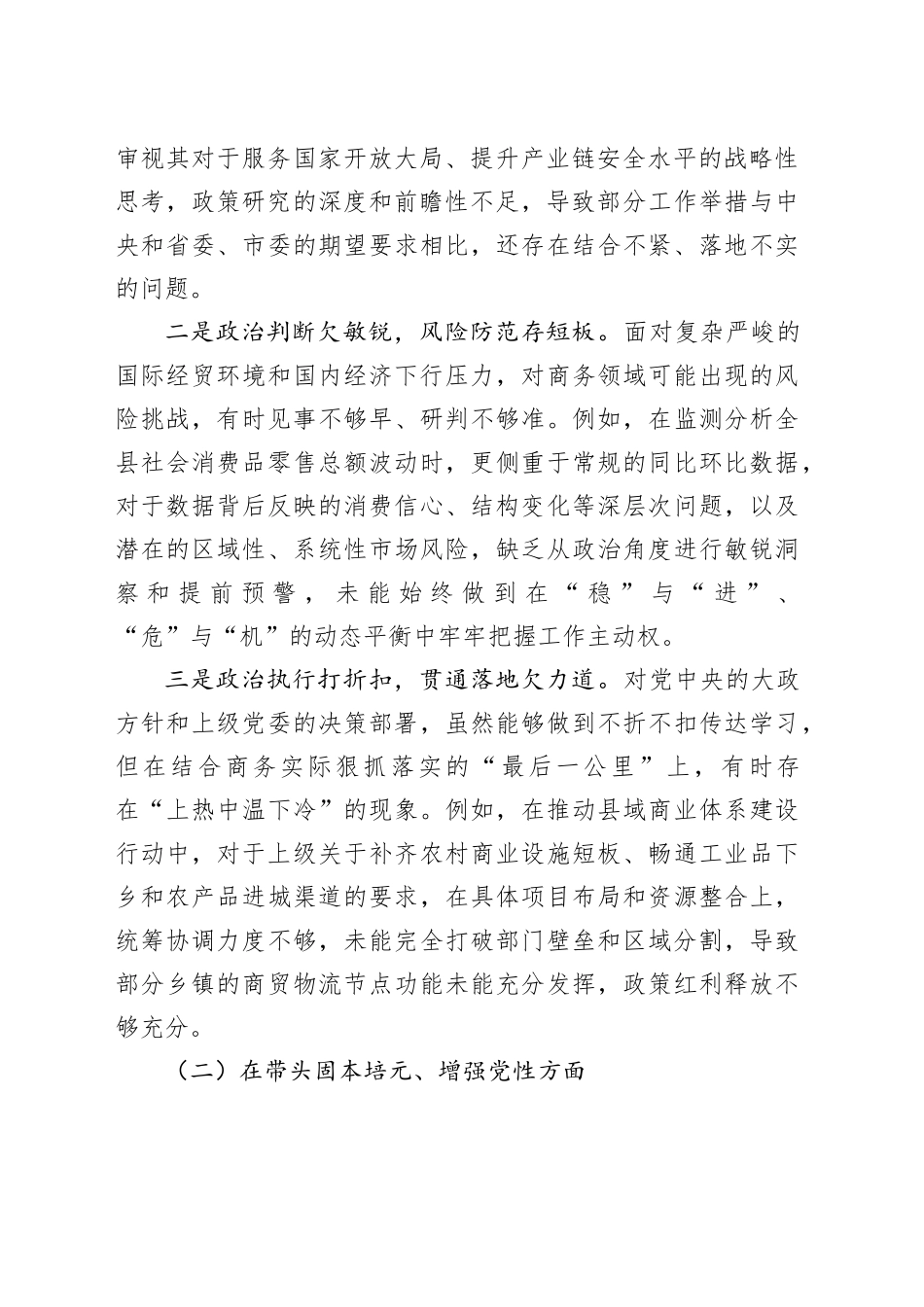 XX商务局党组书记2025年度民主生活会个人对照检查材料（五个带头）20260106_第2页