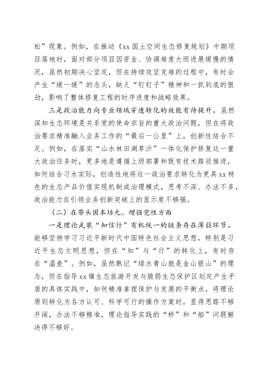 XX生态环境分局党组书记2025年度民主生活会个人对照检查材料（五个带头）20260106_第2页