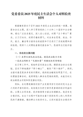 党委委员2025年度民主生活会个人对照检查材料_120260114