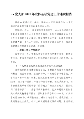 党支部2025年度抓基层党建工作述职报告