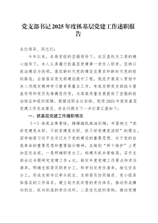党支部书记2025年度抓基层党建工作述职报告