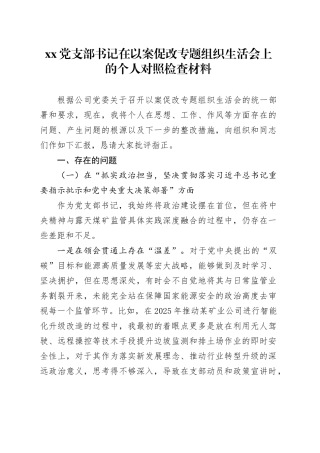 党支部书记在以案促改专题组织生活会上的个人对照检查材料20260112