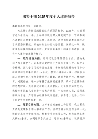 法警干部2025年度个人述职报告