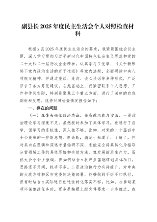 副县长2025年度民主生活会个人对照检查材料20251231