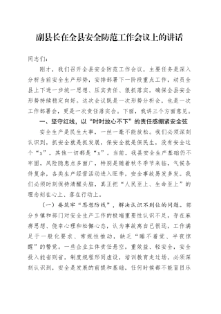 副县长在全县安全防范工作会议上的讲话