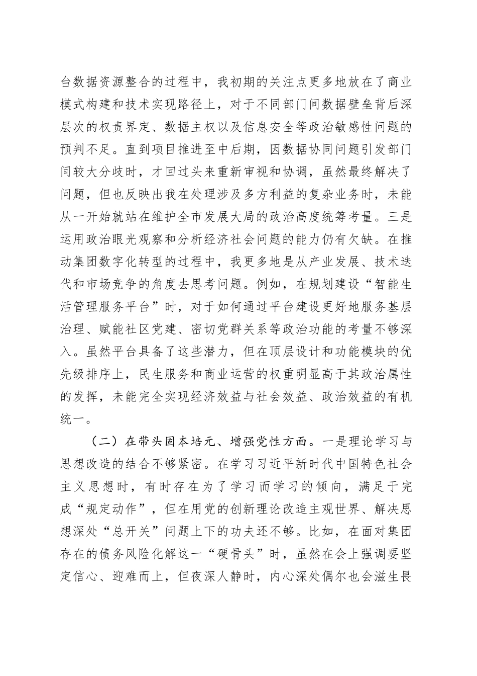 公司党委书记2025年度民主生活会个人对照检查材料（五个带头）20260104_第2页