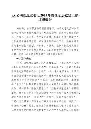 公司党总支书记2025年度抓基层党建工作述职报告
