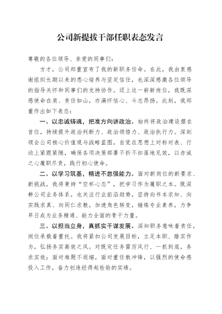 公司新提拔干部任职表态发言