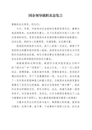 国企领导就职表态发言