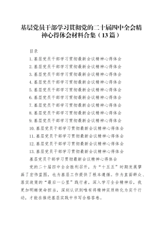 基层党员干部学习贯彻党的二十届四中全会精神心得体会材料合集（13篇）-2