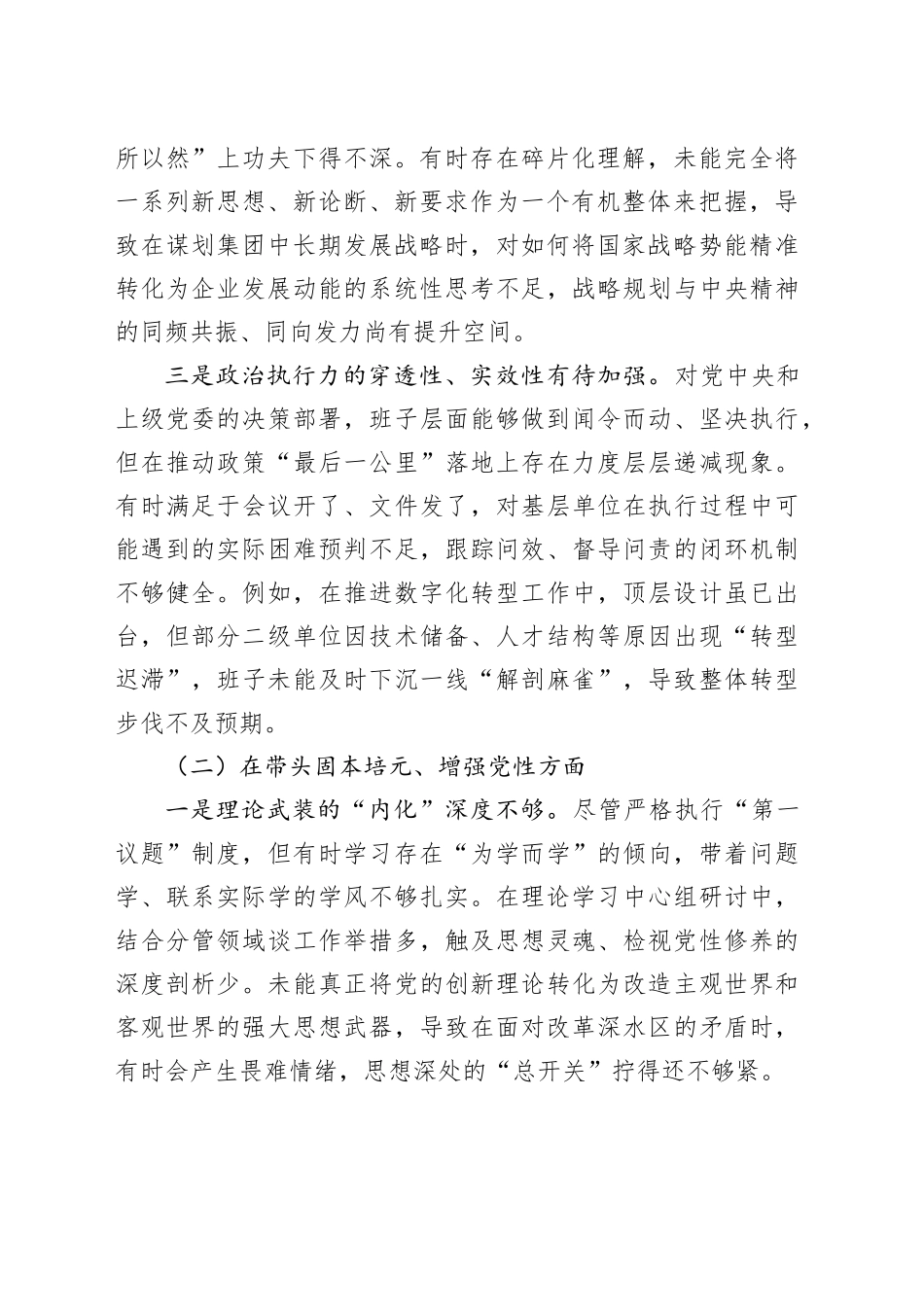 集团领导班子2025年度民主生活会对照检查材料20251231_第2页