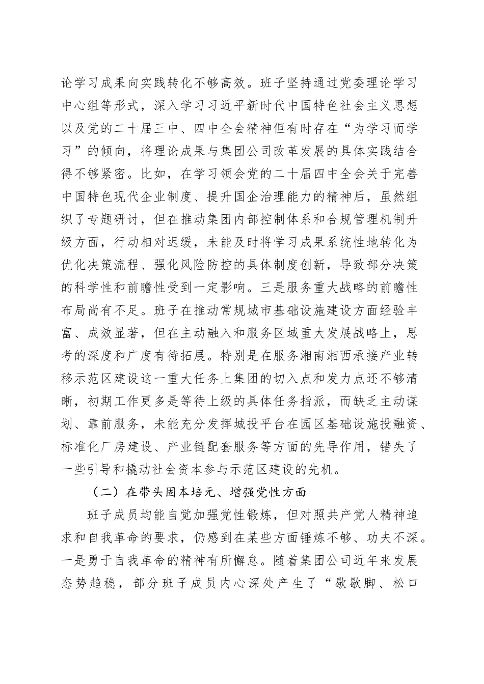 集团有限公司2025年度民主生活会领导班子对照检查材料（五个带头）20260112_第2页