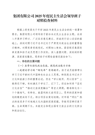 集团有限公司2025年度民主生活会领导班子对照检查材料20260112