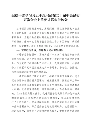 纪检干部学习习近平总书记在二十届中央纪委五次全会上重要讲话心得体会