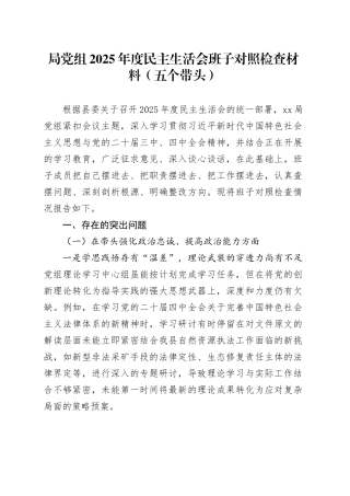 局党组2025年度民主生活会班子对照检查材料（五个带头）20251231