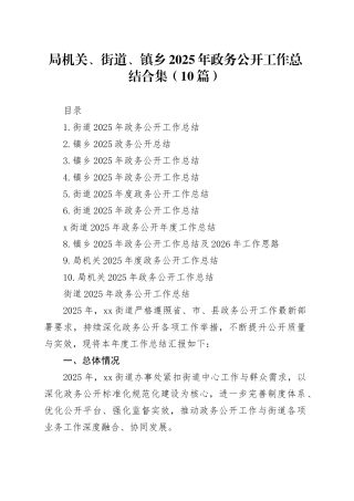 局机关、街道、镇乡2025年政务公开工作总结合集（10篇）