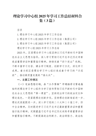 理论学习中心组2025年学习工作总结材料合集（3篇）