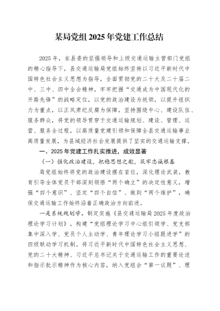 某局党组2025年党建工作总结20251231