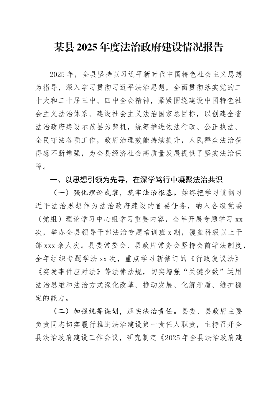 某县2025年度法治政府建设情况报告_第1页