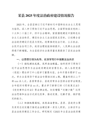 某县2025年度法治政府建设情况报告