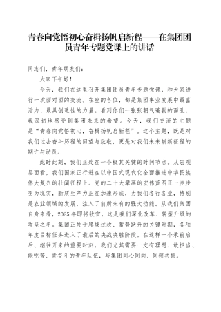青春向党悟初心奋楫扬帆启新程——在集团团员青年专题党课上的讲话_1