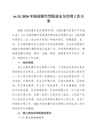 区2026年烟花爆竹禁限放安全管理工作方案
