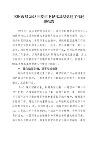 区财政局2025年党组书记抓基层党建工作述职报告