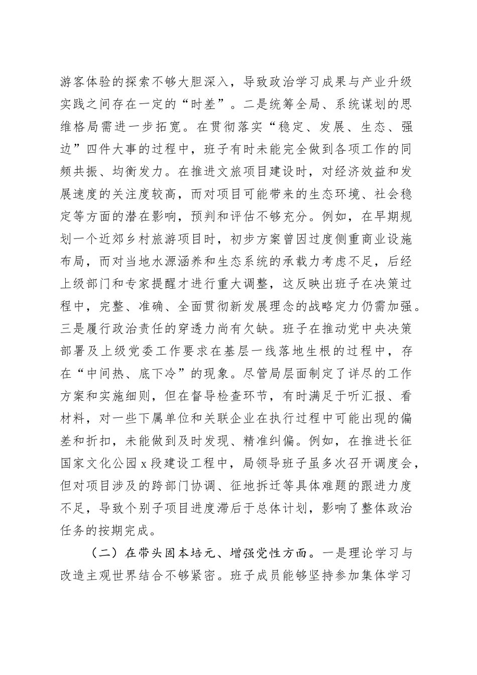 区文化和旅游局领导班子2025年度民主生活会对照检查材料（五个带头）20260108_第2页