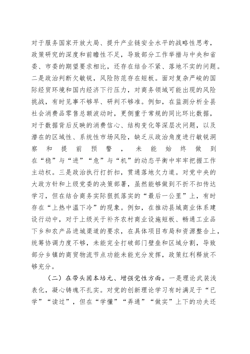 商务局党组书记2025年度民主生活会个人对照检查材料（五个带头）20260108_第2页