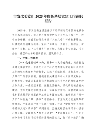 市发改委党组2025年度抓基层党建工作述职报告20251224