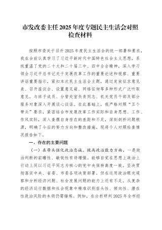 市发改委主任2025年度专题民主生活会对照检查材料（五个带头方面）20260106