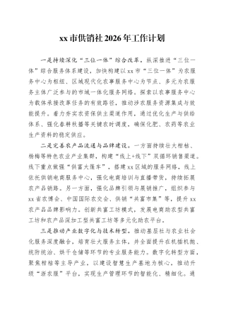 市供销社2026年工作计划