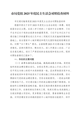 市局党组2025年度民主生活会对照检查材料20260114